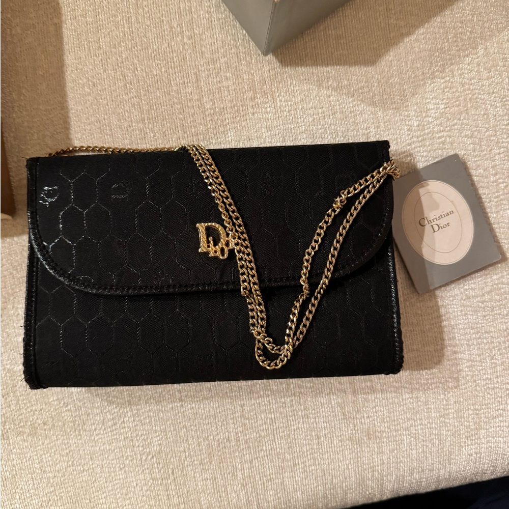 Christian Dior Vintage 30 Montaigne Chain Cloth Crossbody Bag Honeycomb Design